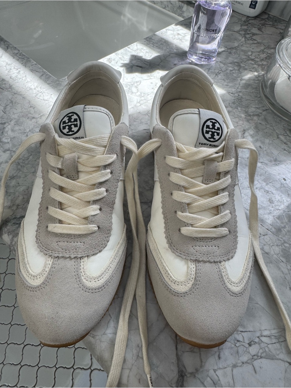 Tory Burch Cream and Taupe Suede-Trim Sneakers NWOT